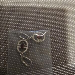 Sterling Silver and Garnet Oval Leverback Earrings